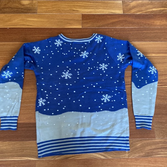 Women’s Tipsy Elves Blue Christmas Holiday Yeti Abominable Snowman Sweater XS - Picture 3 of 4